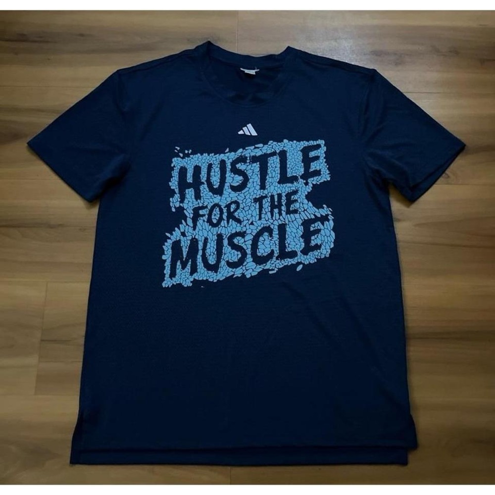 Mens Adidas "Hustle For The‎ Muscle" Active Performance Training Workout T-Shirt